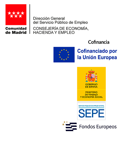 Logotipos de la subvenci�n para el programa para el fomento de la contrataci�n en el �mbito de la Comunidad de Madrid 2025
